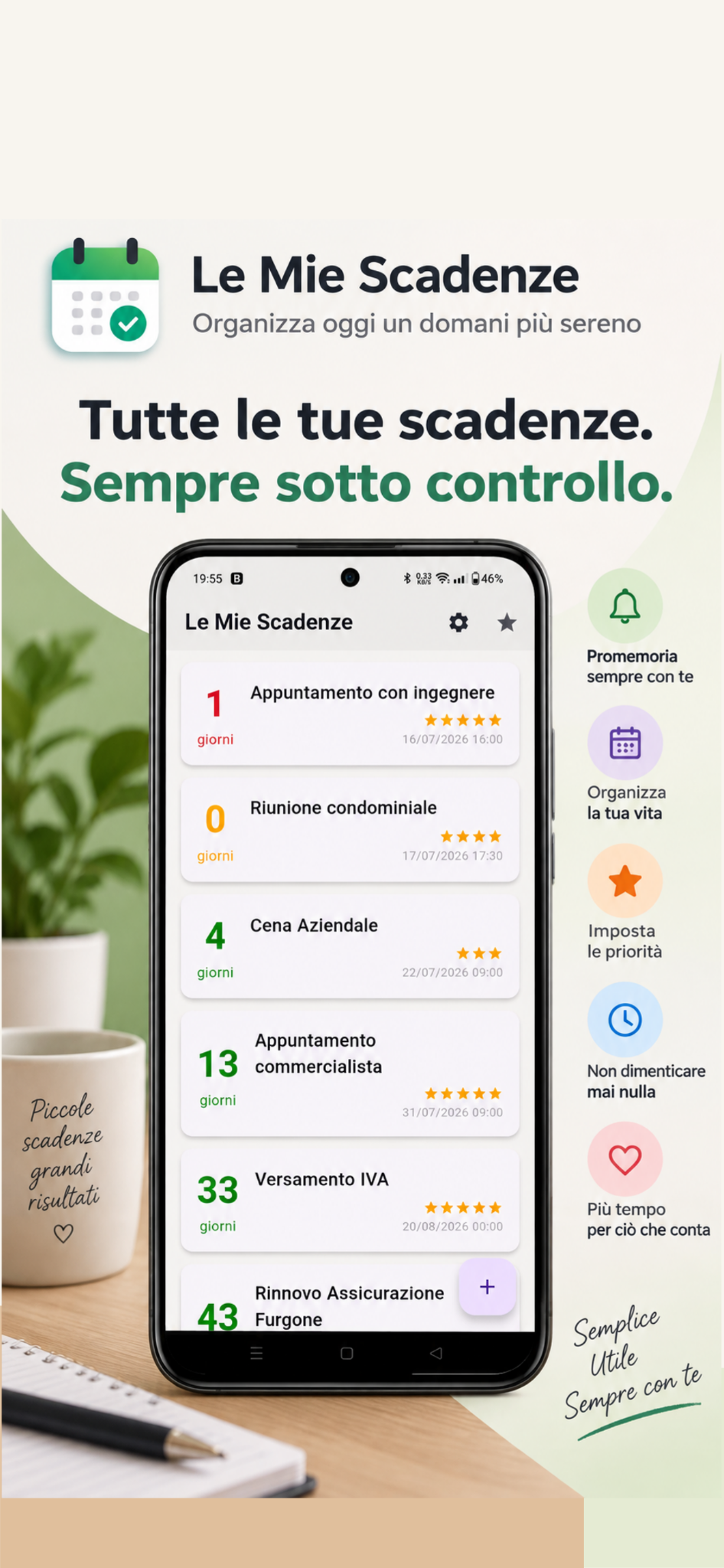 Le Mie Scadenze, schermata dell'app e principali funzioni